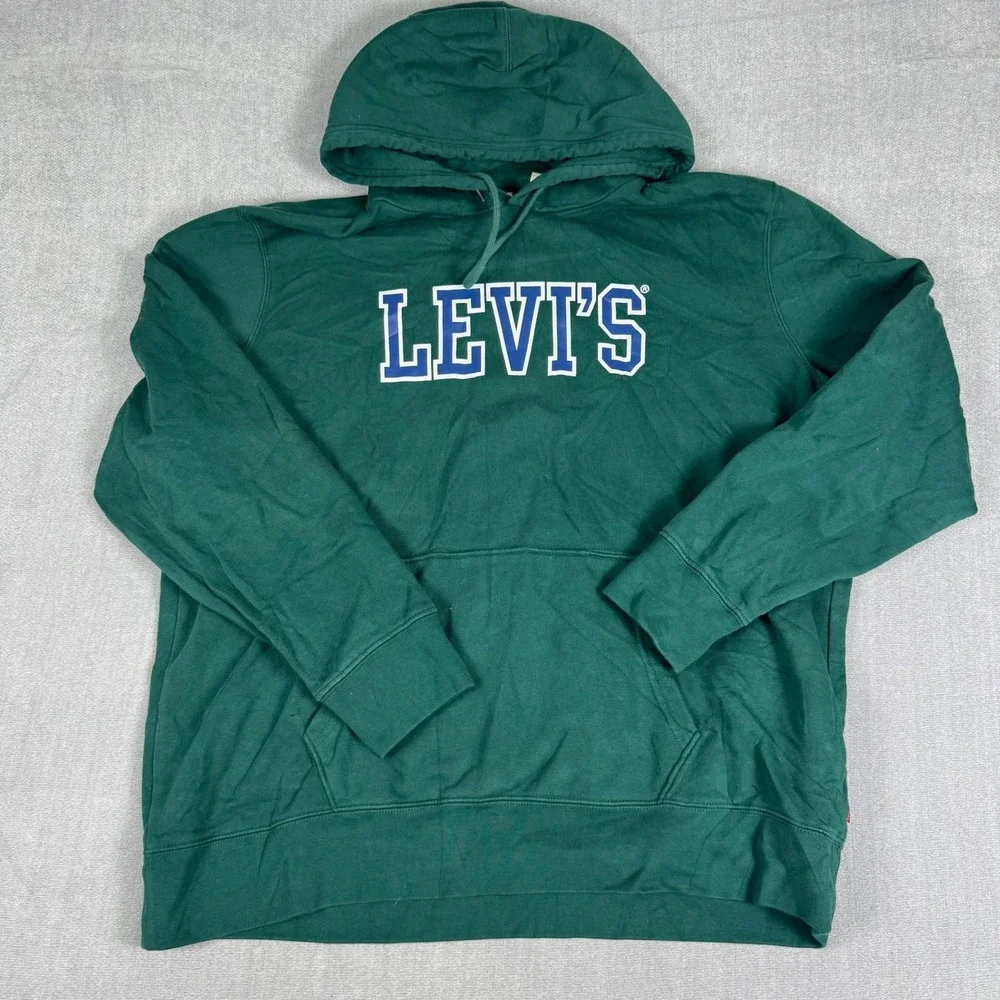 Levis Standard Graphic Logo Hoodie Pullover Mens XL Green Cotton Blend